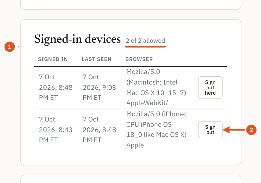 Every browser signed in to your account. Sign out any you do not recognize.