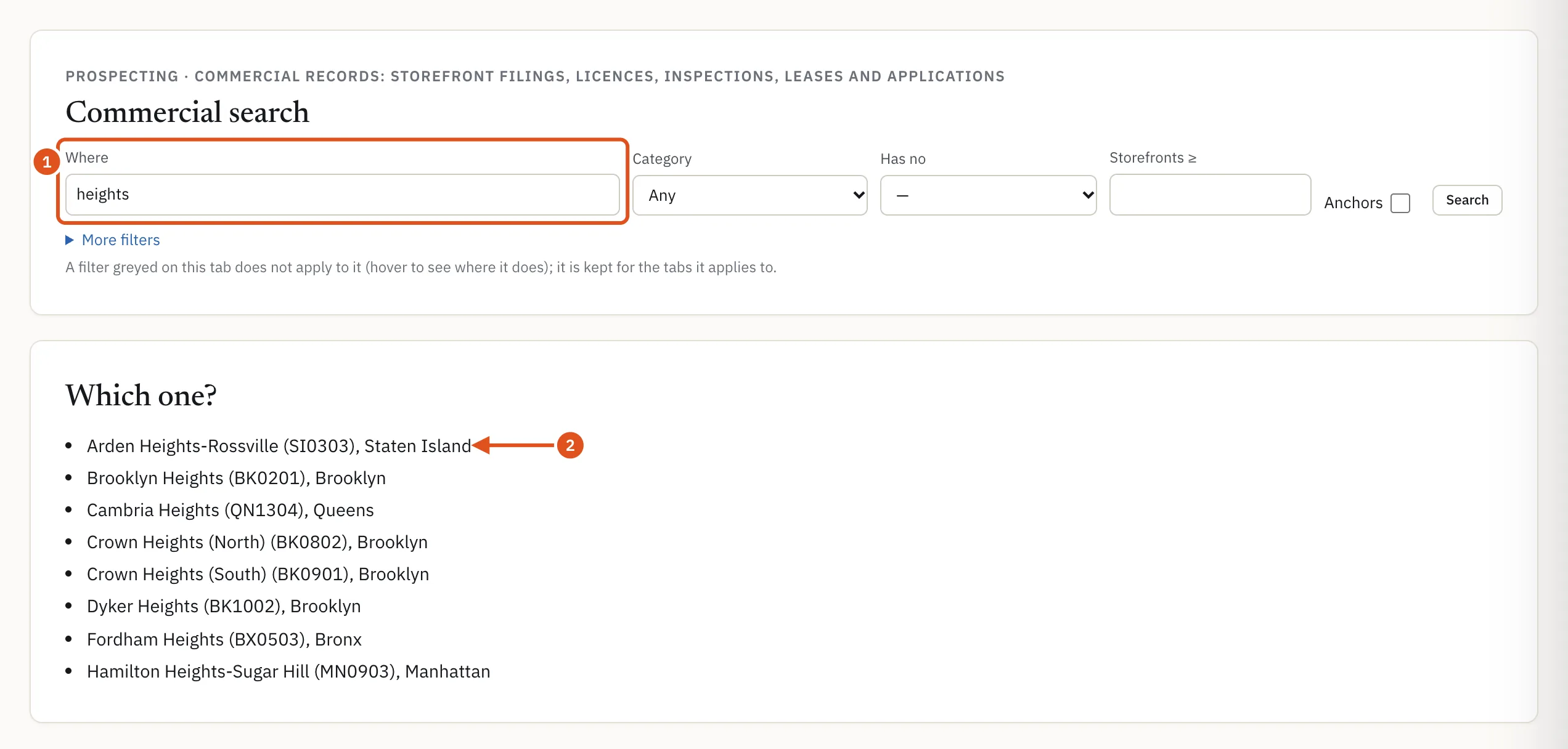 When a place name is ambiguous, BlockLot asks which one you mean.