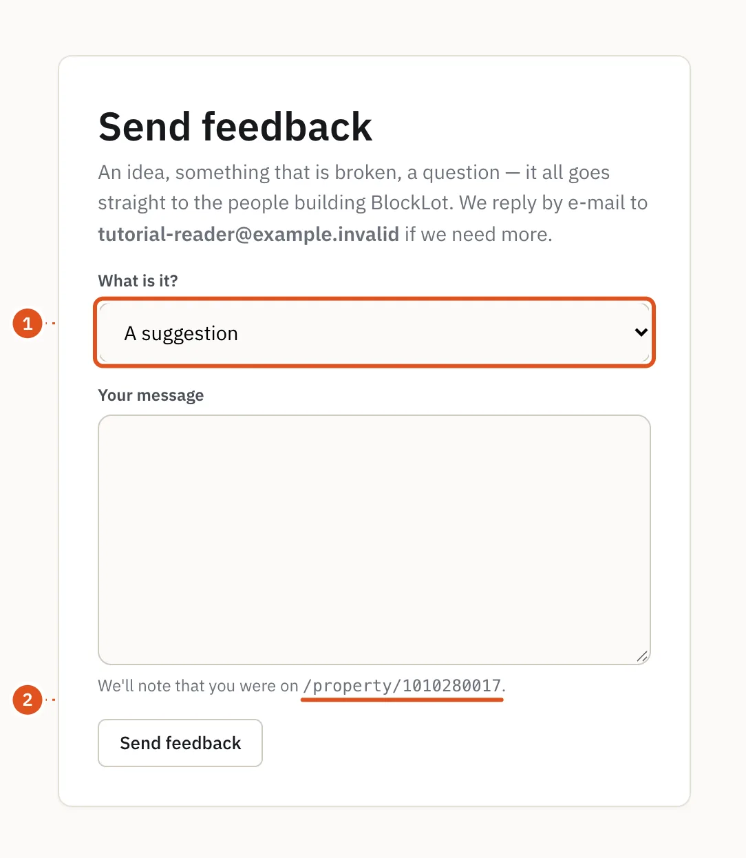 The feedback form for signed-in readers. It records the page you came from.