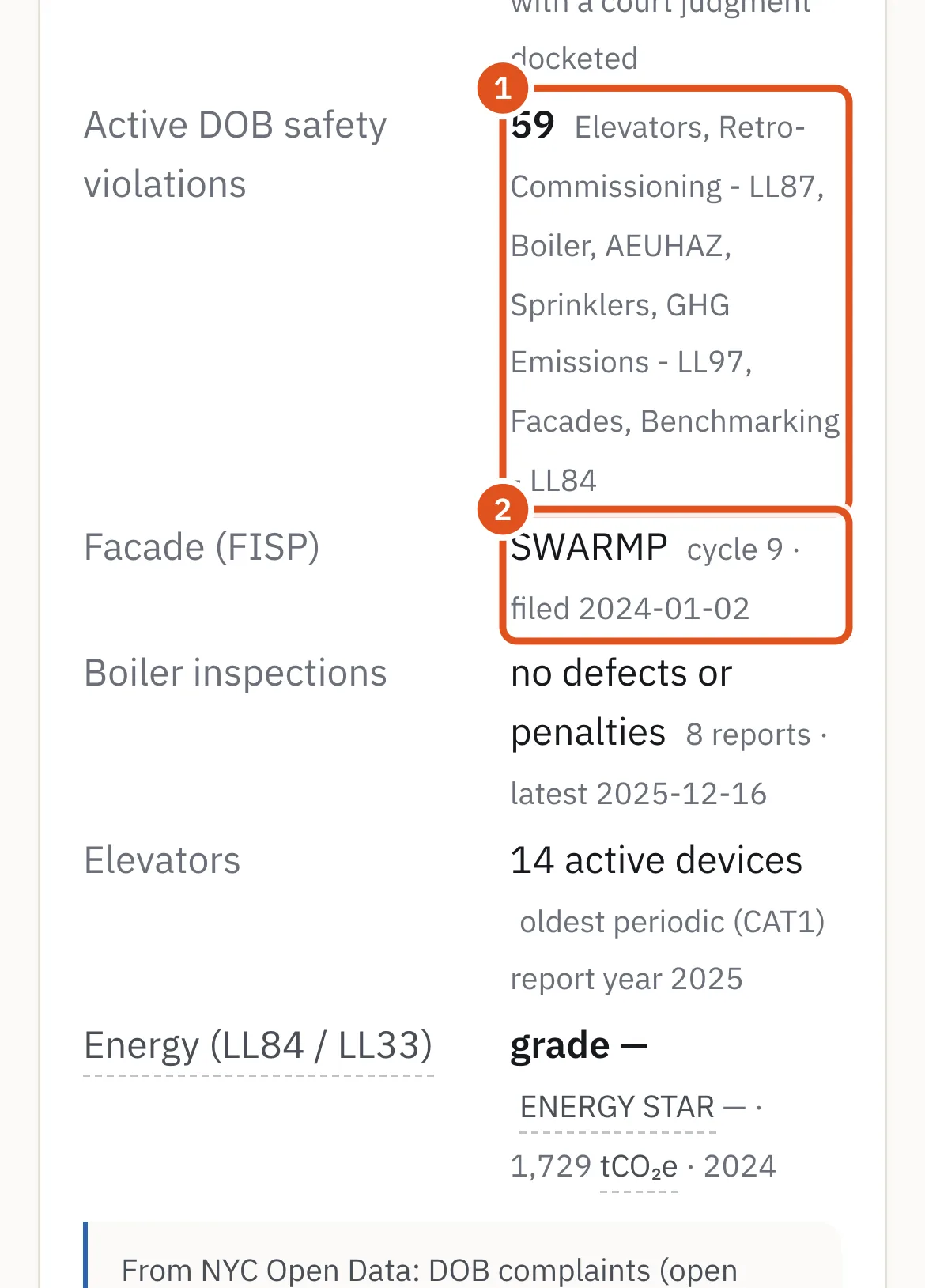 The records of a building's Local Laws, together on its page.