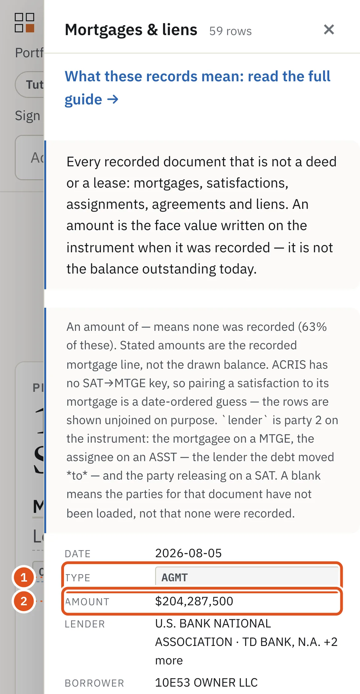 Mortgages & liens: the documents recorded the day the building sold.