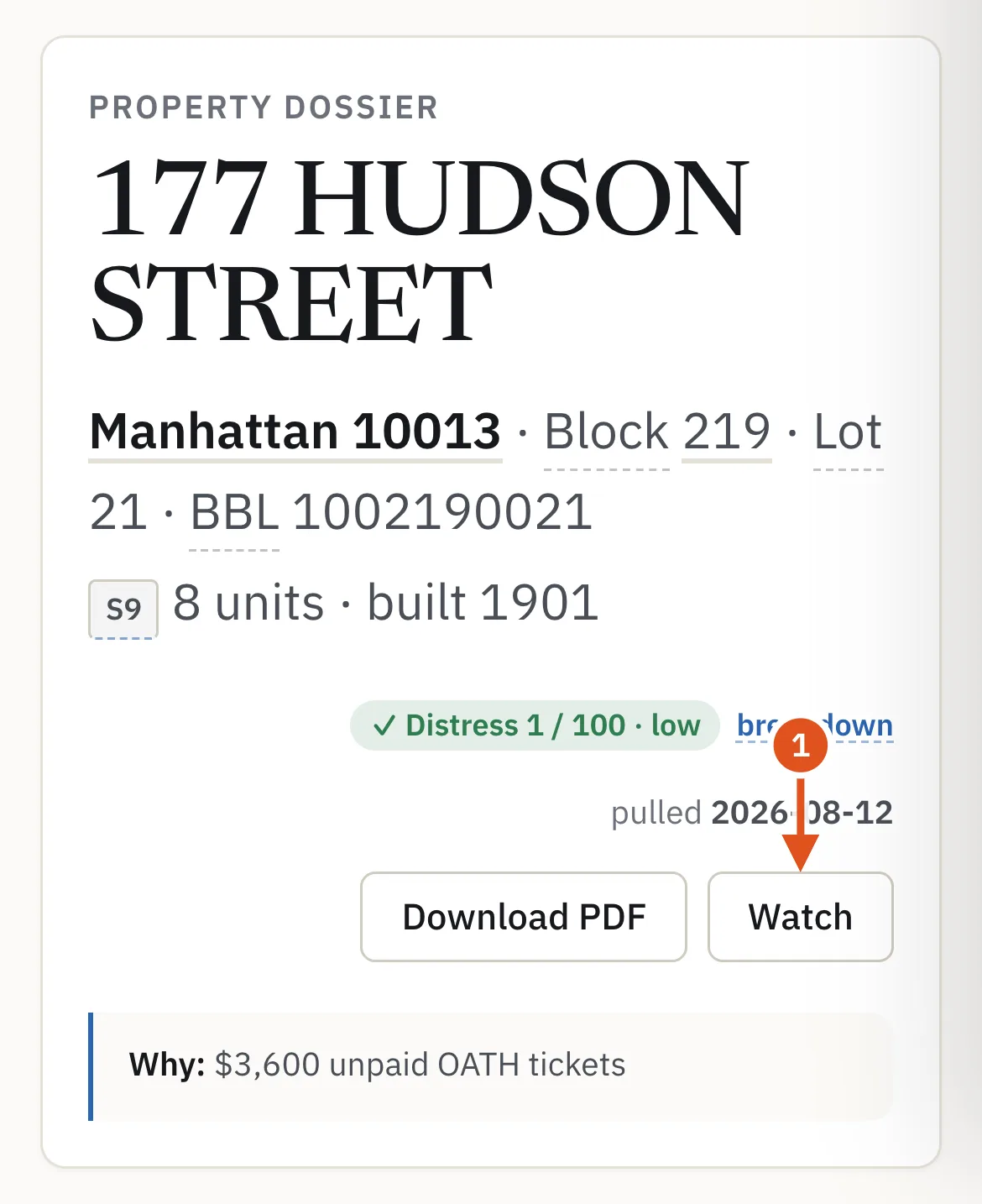 Press Watch at the top of any property page.
