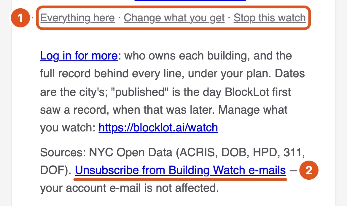 Change or stop a watch from the e-mail itself.
