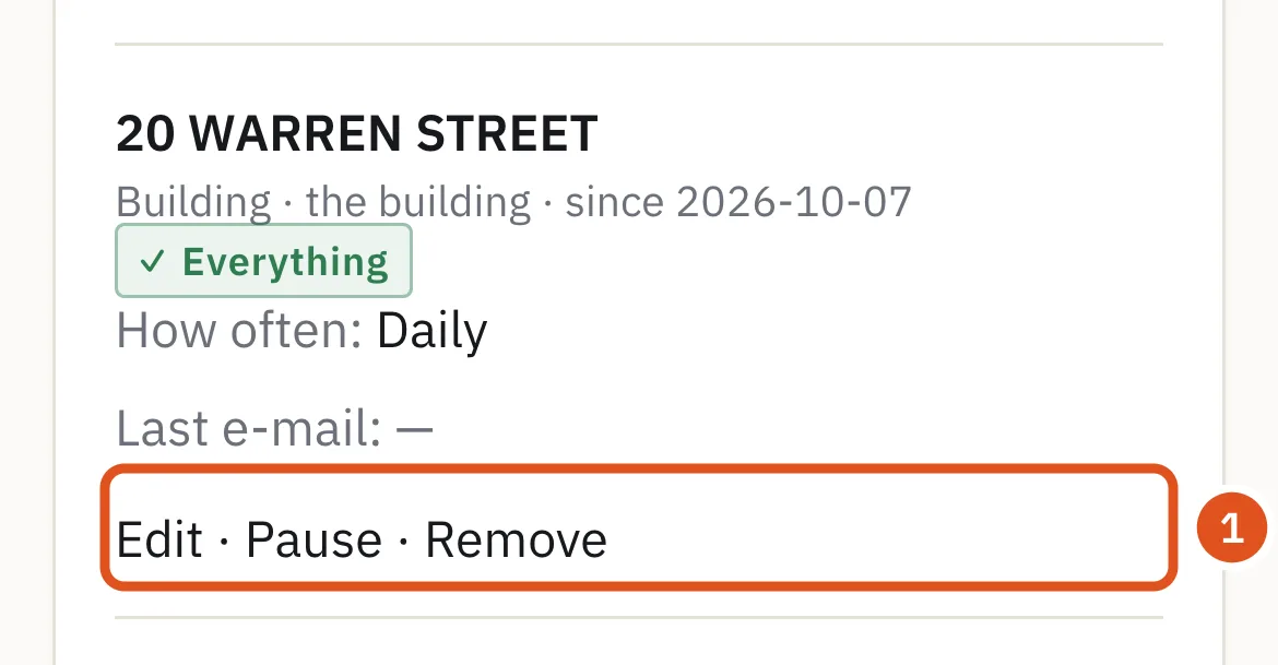 Edit, Pause and Remove, under every watch.