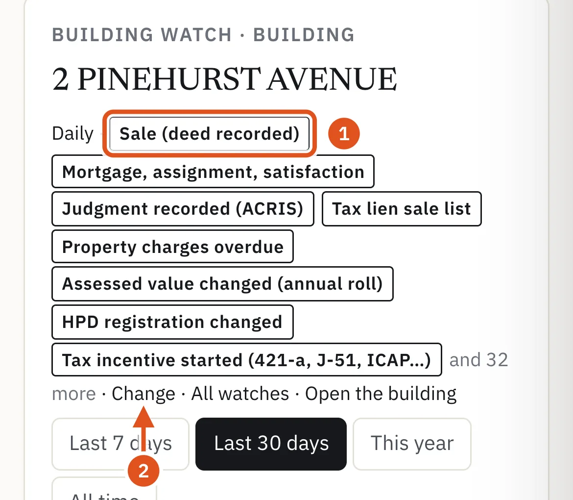 The watch, what it follows, and where to change it.